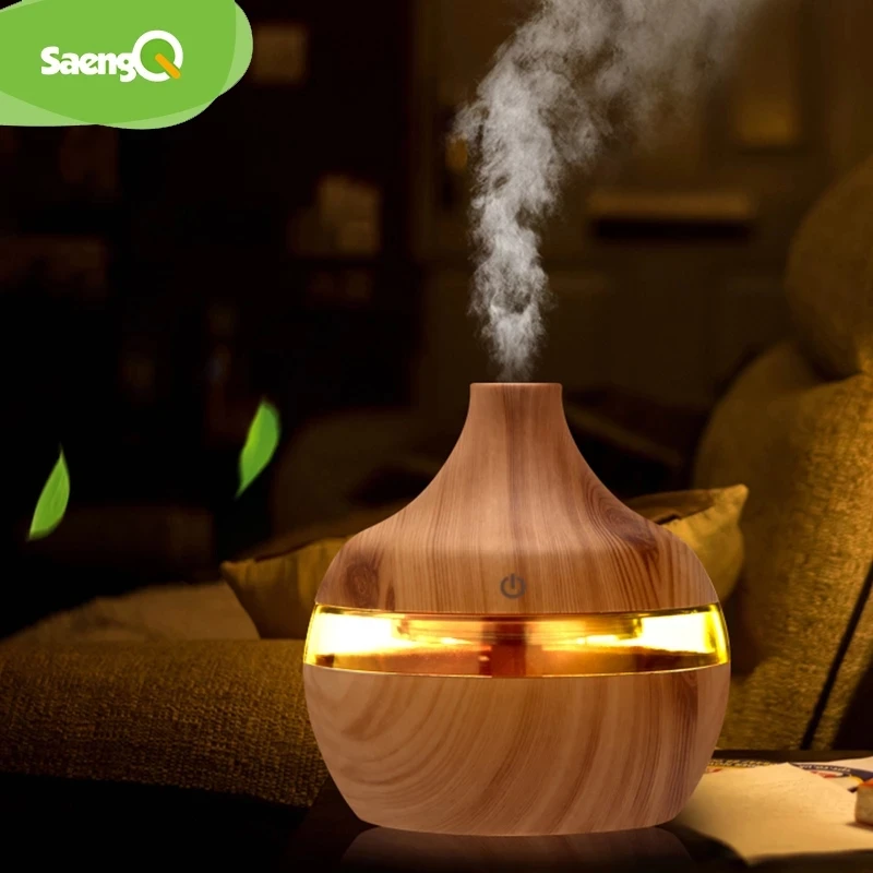   saengQ Electric Aroma Diffuser Air Humidifier Essential Aroma Oil Diffuser Ultrasonic Wood Grain Humidifier USB Mini Mist Maker 