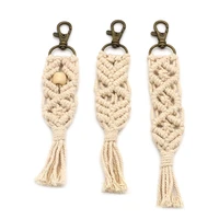 3 pack mini macrame keychains boho macrame bag charms with tassels cute handcrafted accessories for car key purse gift