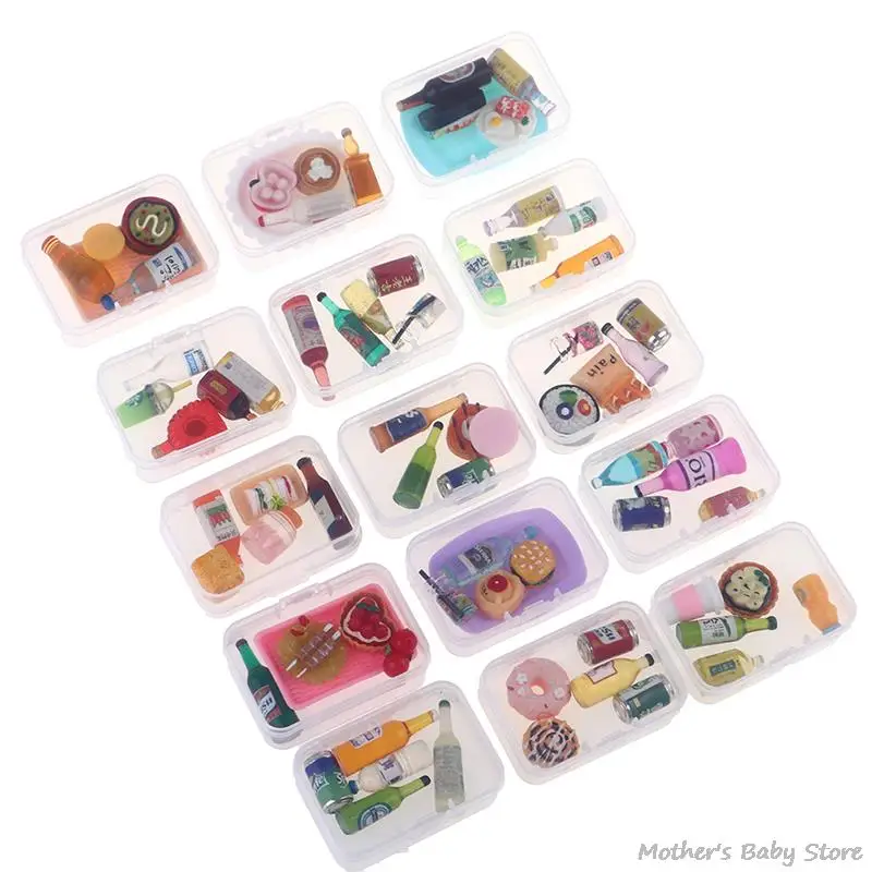 

5PCS/LOT 1:12 Dollhouse Kitchen Food Toy Kids Pretend Play Miniature Drink Bottle Food Dessert Plate Model Toy Children Gift