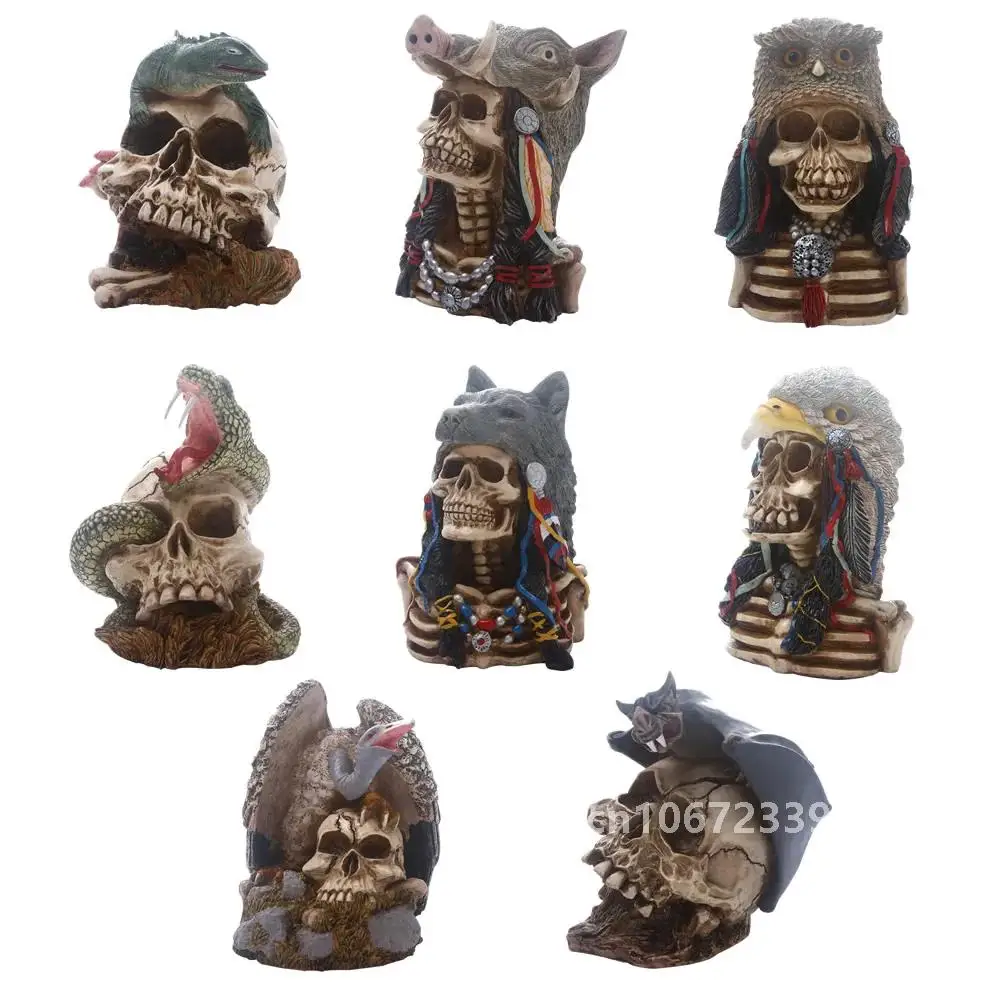 Креативный череп змея сова волк статуя скелет животного из смолы скульптура