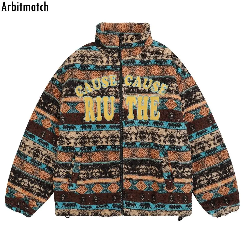 

Винтажная уличная одежда в стиле хип-хоп, мужская куртка смешанных цветов с воротником-стойкой, пальто из овечьей шерсти, хлопковая куртка, ...