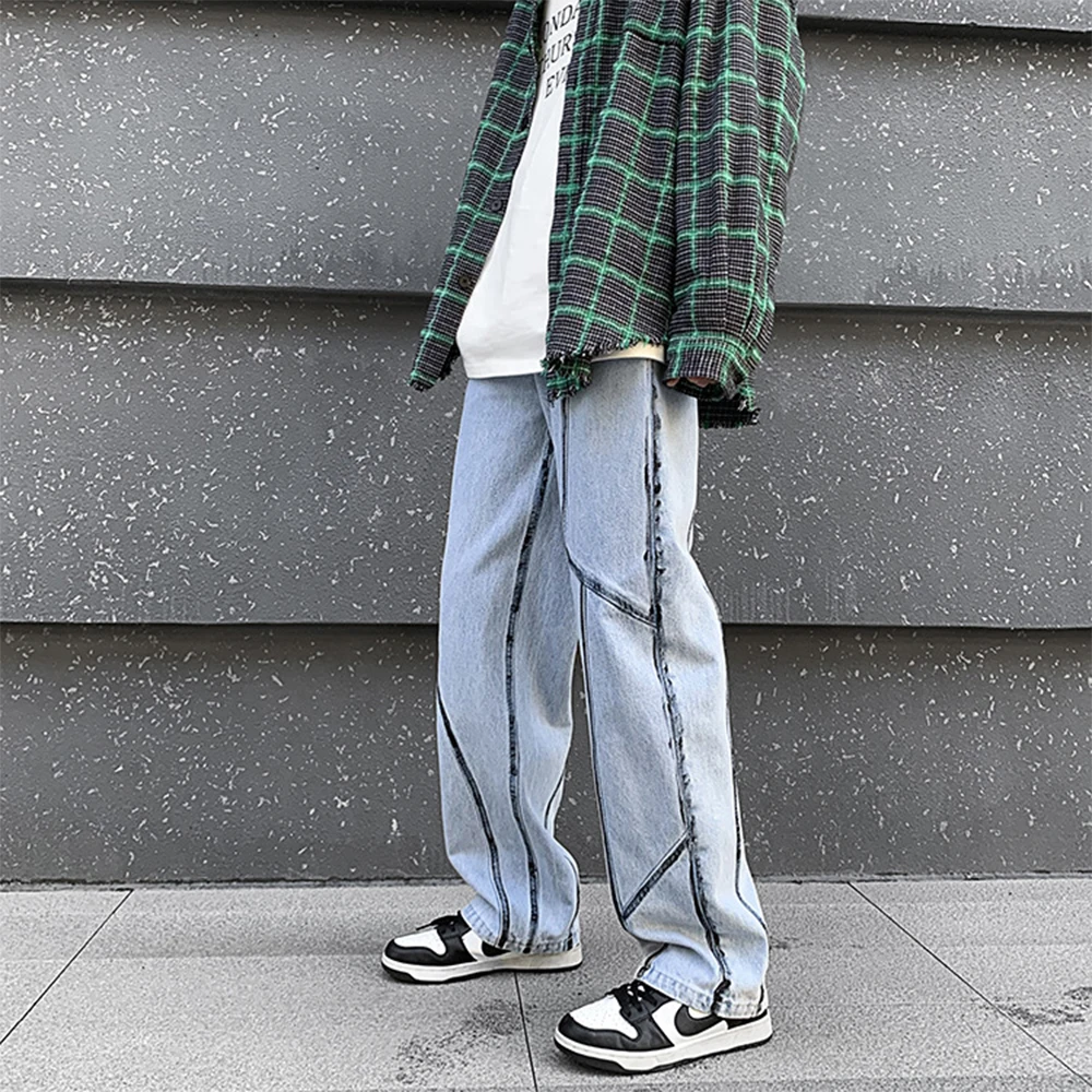 Four Seasons New Men's High Street Jeans Straight Pants Loose Wide Leg Pants Hip Hop Fashion Street Men's Ins Hot Sale JEANS