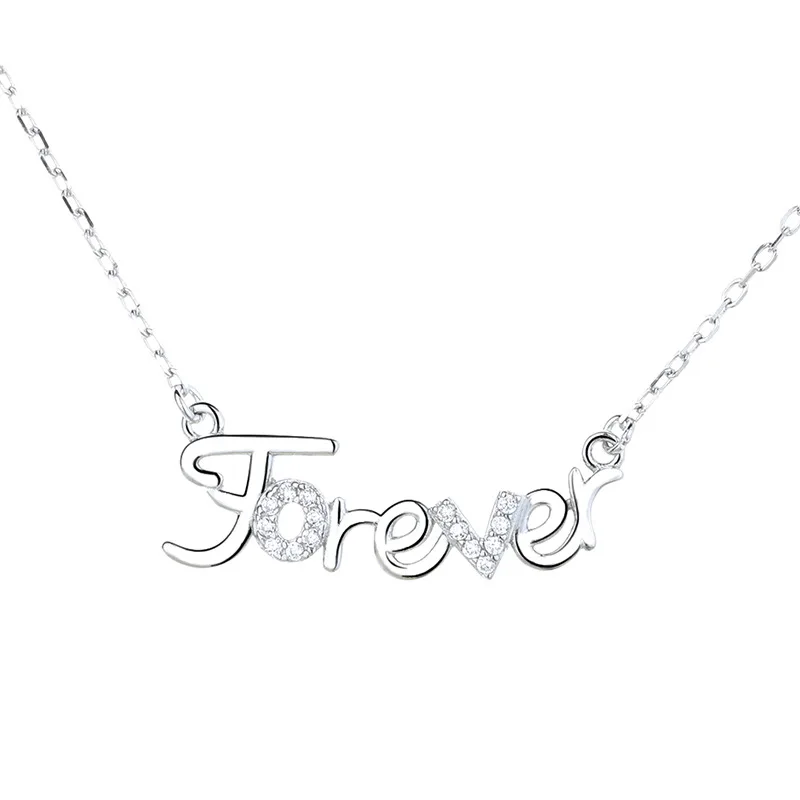 

S925 Silver creative English letters Forget Me Forever Necklace Fashion temperament New gift for women