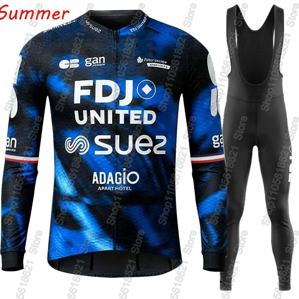 Фото Велосипедная форма FDJ United SUEZ 2026, комплект 2026, Франция, костюм с длинным рукавом, штаны для горного и шоссейного велосипеда, велоодежда. №5
