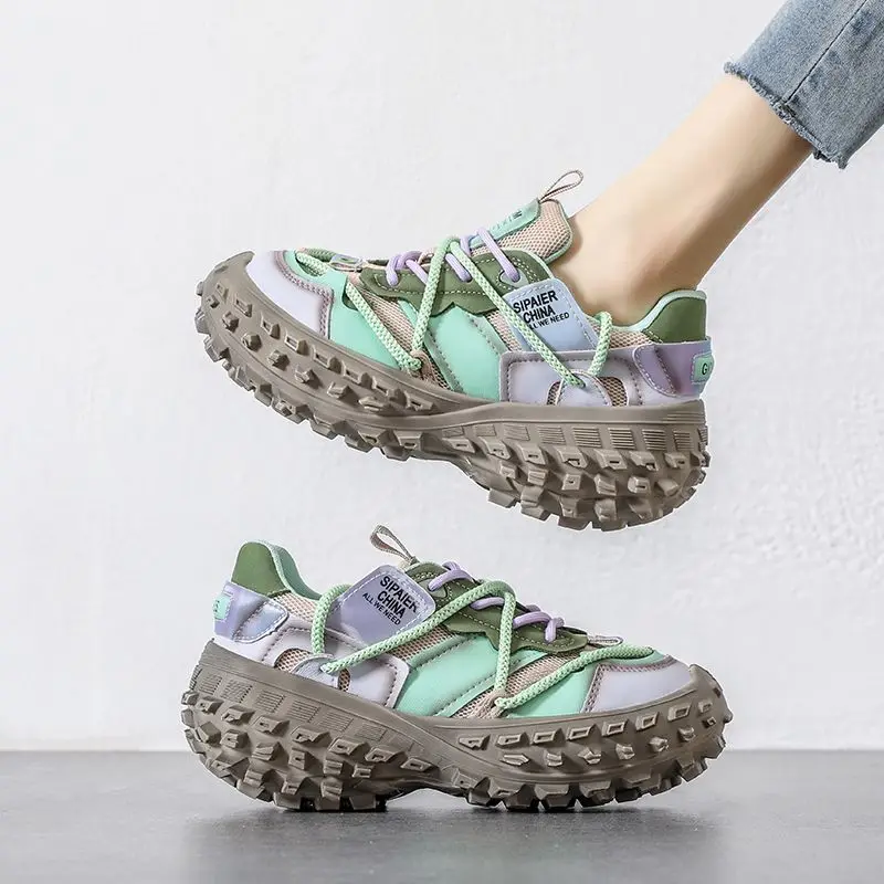 Durian Bottom Women's Design Sense Niche 2023 Spring New Platform Casual Color Dad Shoes  High Heels