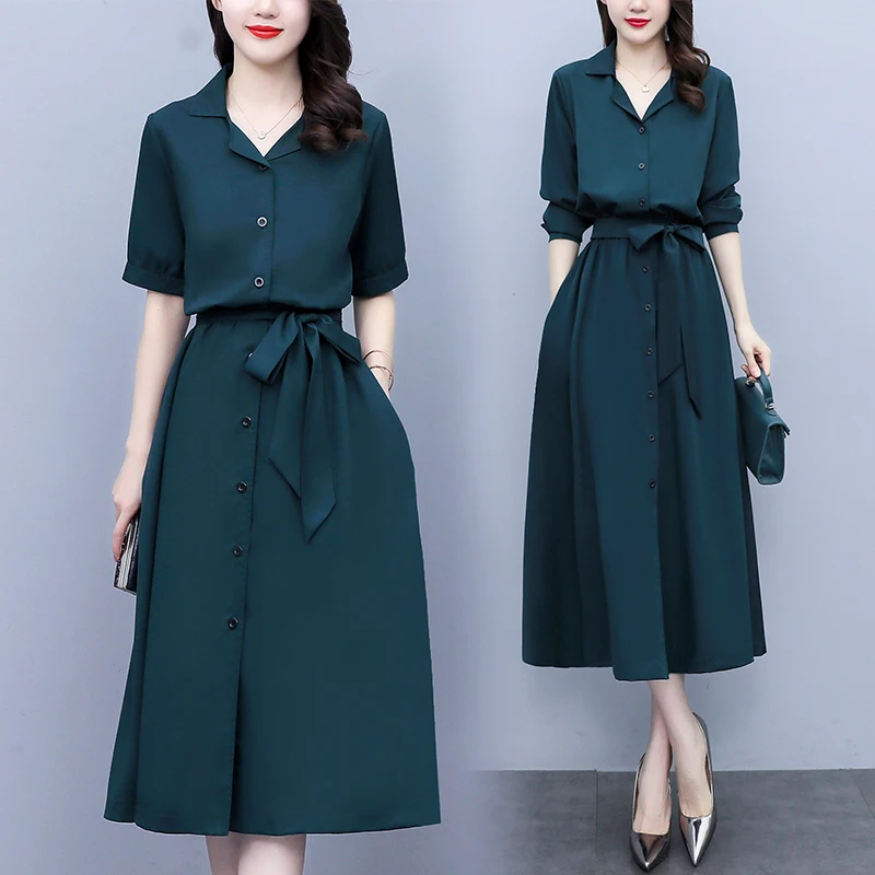 

Женское Модное Длинное Платье-рубашка средней длины для офиса, женская одежда для работы, свободное тонкое Повседневное платье-халат, блузк...