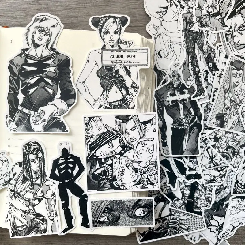 JJBA Black White Anime Sticker Jolyne Cujoh Weather Report Anasui Amane JOJO Stickers School Supplies Laptop Phone Case Decor