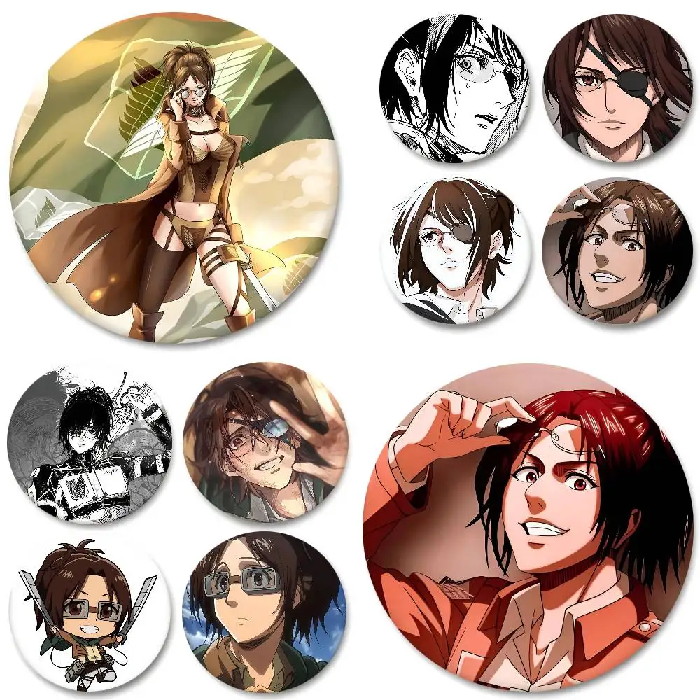 Фото Hange Zoe Attack On Titan аниме значки круглый значок жесть монета брошь одежда аксессуары для рюкзака булавка на лацкане №2