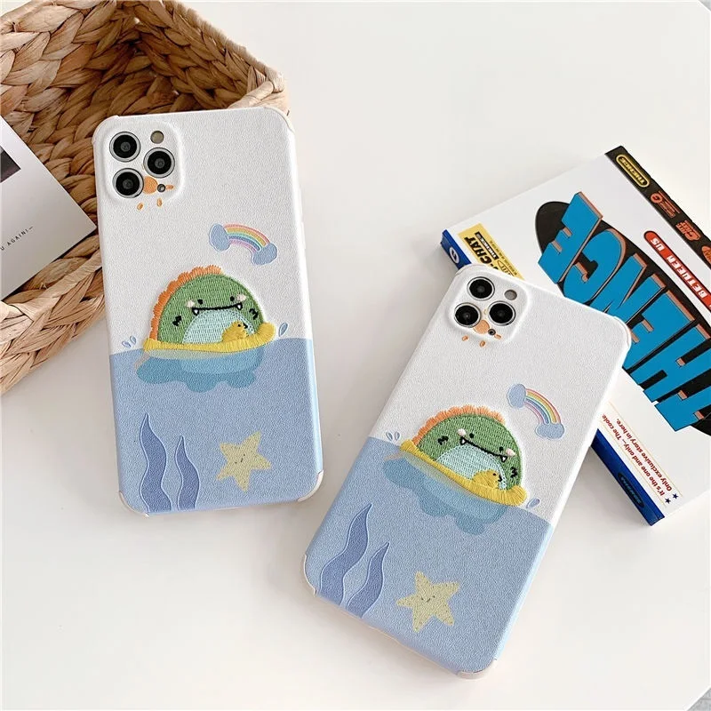 2022.Cute Phone Case For Iphone 12 Pro Max Mini 11 7 8 Plus X XS Max XR SE Dinosaur Cartoon Case Cover Lens Protection