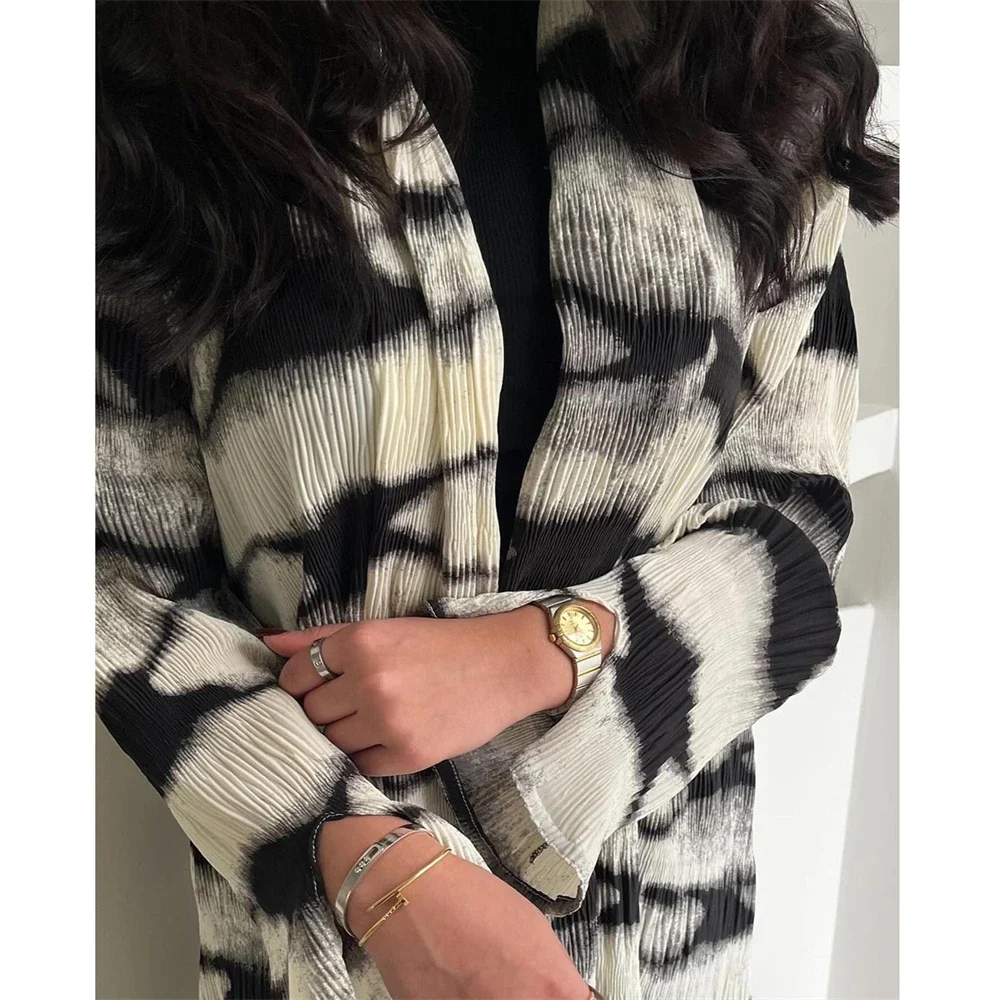 Плиссированная юбка с принтом Дубая ИД кимоно кардиган мусульманская одежда