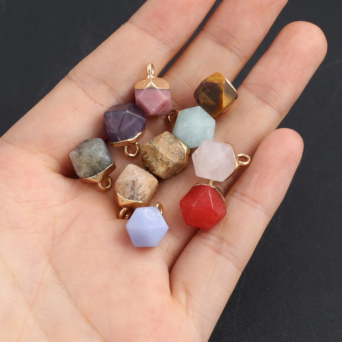 

15PCS Natural Semi Precious Stone Polygonal Faceted Spherical Pendant Jewelry Making DIY Necklace Earrings Accessories Gift