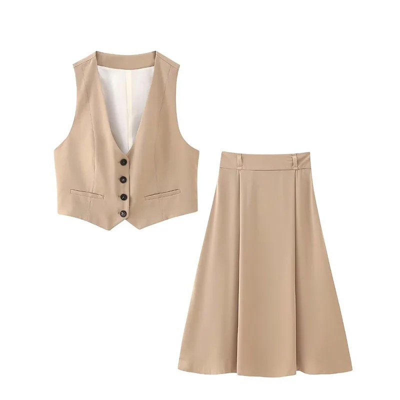 

Autumn Winter Two Piece Skirt Suit Women 2024 Casual V Neck Vest Long Skirt Elegant Women's Two Piece Skirt Set