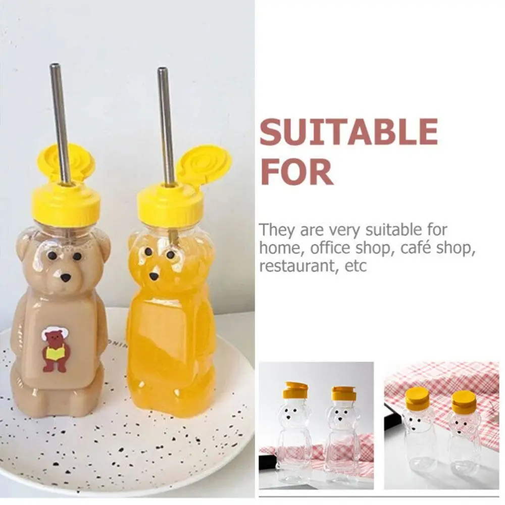 Bear Cold Drink Bottle Beverage Bottle Honey Squeeze Jar Children'S Portable Transparent Water Cups Milk Tea Cups