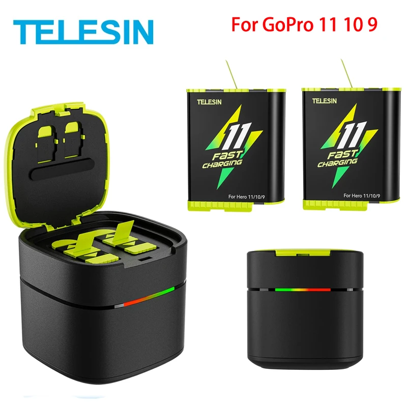 

TELESIN 2 Ways 2.5A Fast Charger Box With TF Card Storage + 1750 mAh Fast Charging Battery For GoPro Hero 11 10 9 GoPro11