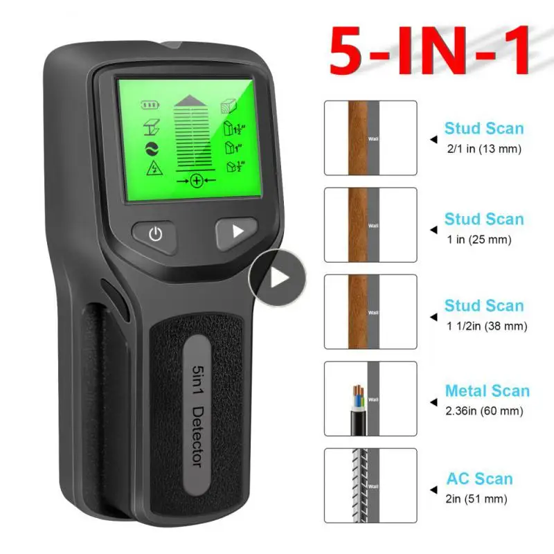

5in 1 LCD Display Multifunctional Wall Detector Metal Detector Find Wooden Pin Metal Cable Detector Wall Scanner Wit AC Warning
