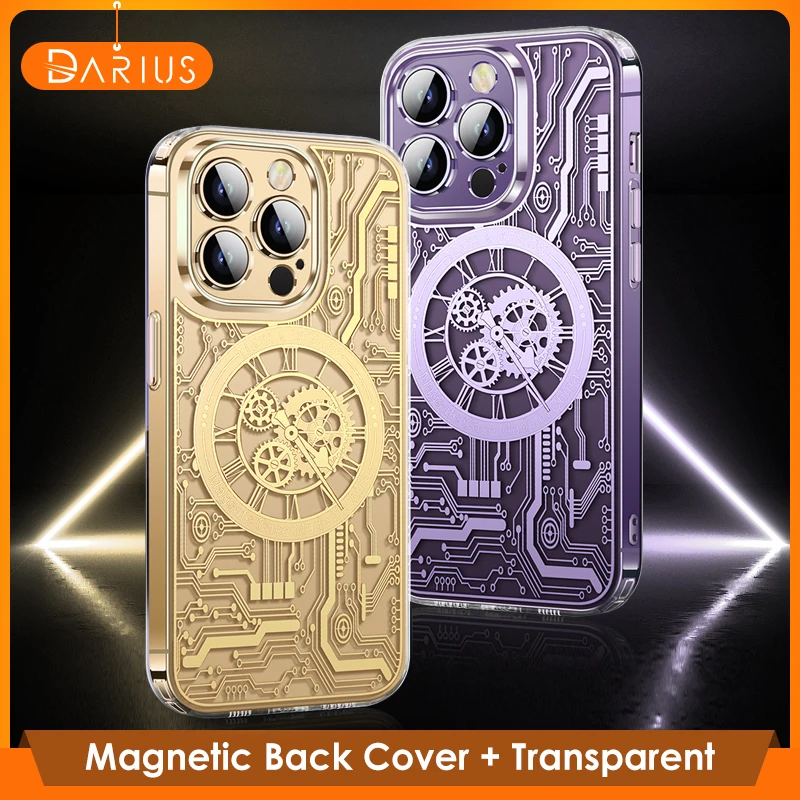 

For Magsafe Magnetic Wireless Charging Phone Case For iPhone 12 13 14 Pro Max 14Plus Mechanical Texture TPU Transparent Cover