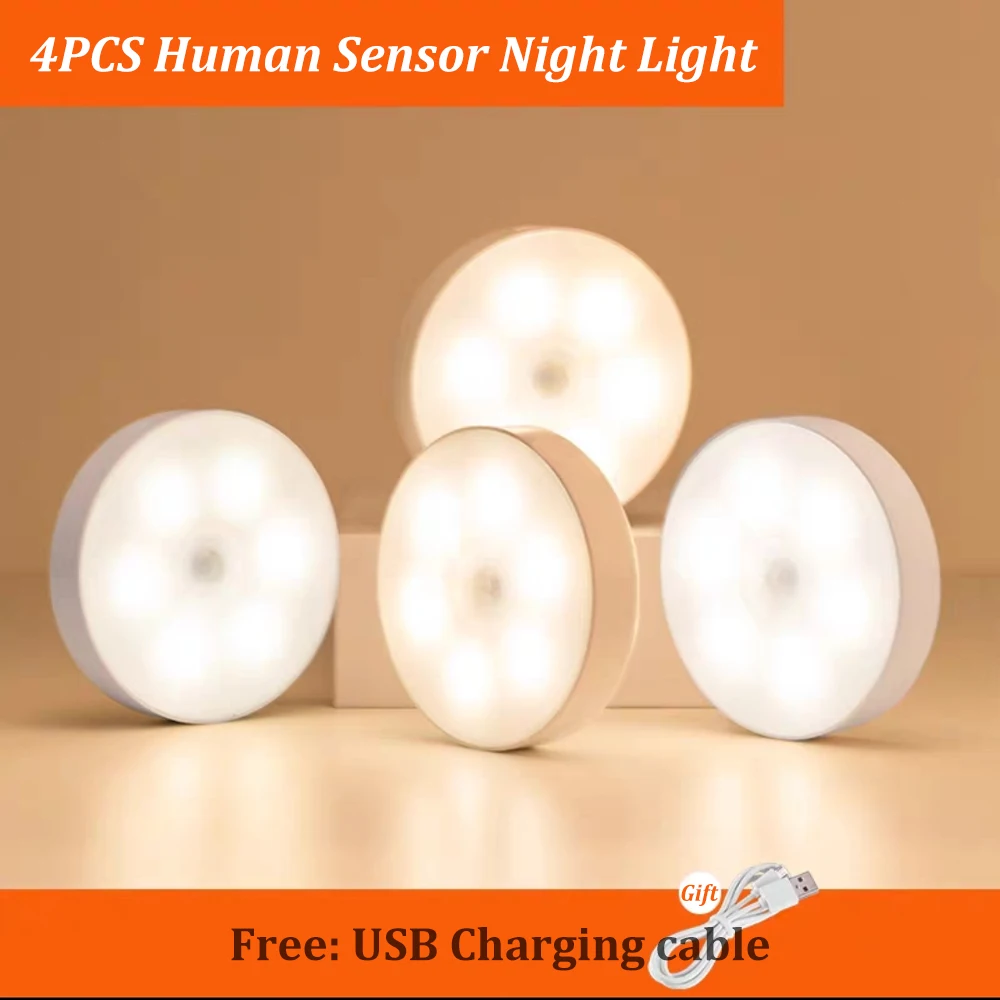 4pcs LED Human Body Induction Night Light Bedroom Wardrobe Bedside Light  Corridor Lamps Creative Gift Wireless Night Lights