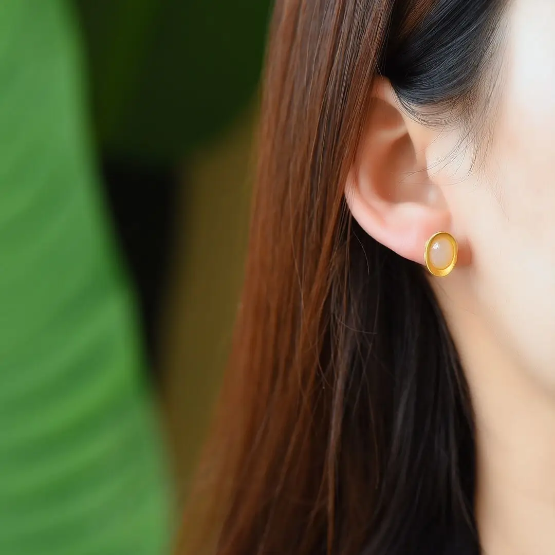 Серьги из серебра 925 пробы с белым нефритом и листьями | Украшения аксессуары