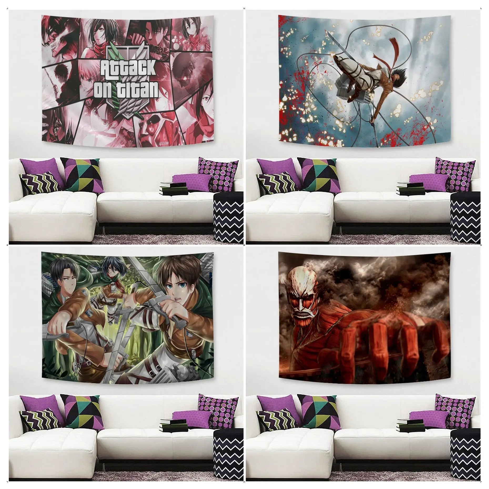 

Cartoon Attack On Titan Cartoon Tapestry Cheap Hippie Wall Hanging Bohemian Wall Tapestries Mandala Kawaii Room Decor