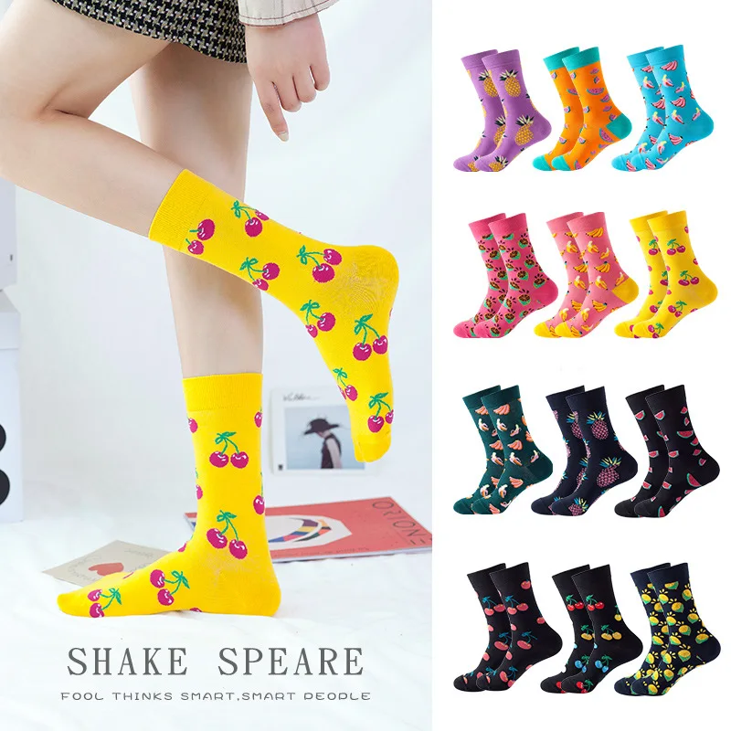

Funny Pure Cotton Men's Socks Fruits Food Trendy Women's Socks Women Street Leisure Girl Sport Long Socks Couple Cute Thin Sock
