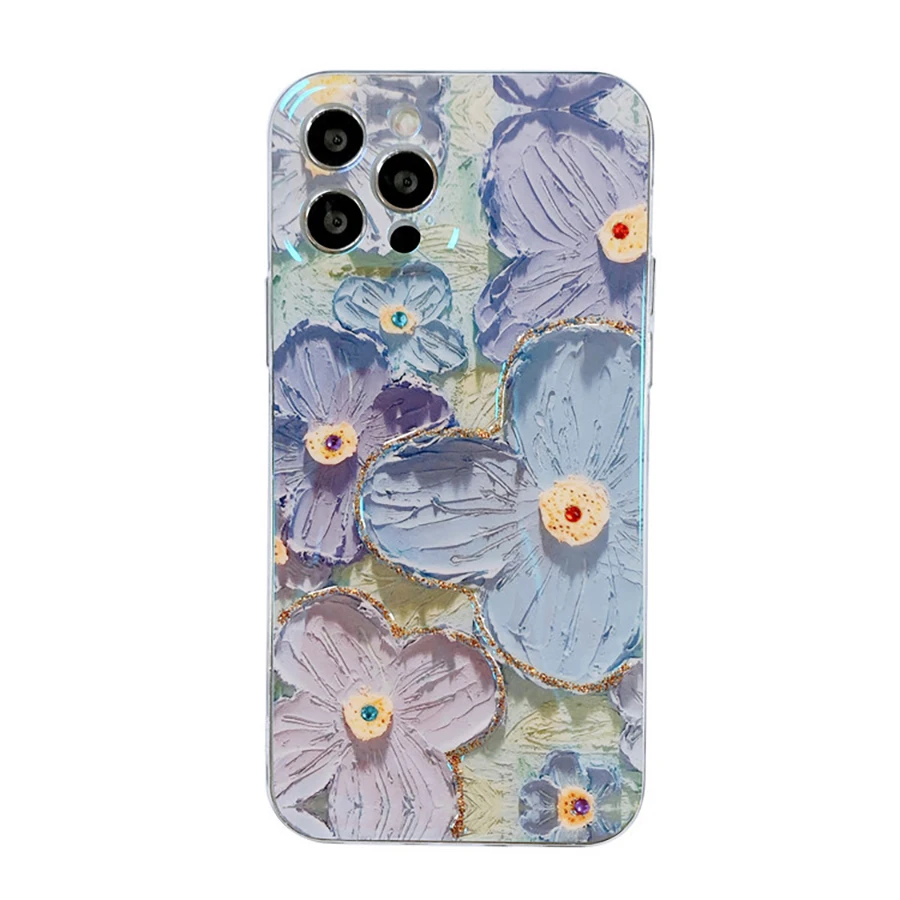 

Glossy Oil Painting Floral Glitter Rhinestone Soft Phone Case For Iphone 13 12 Mini 14 11 Pro Max X Xr Xs Max 7 8 Plus Se Fundas