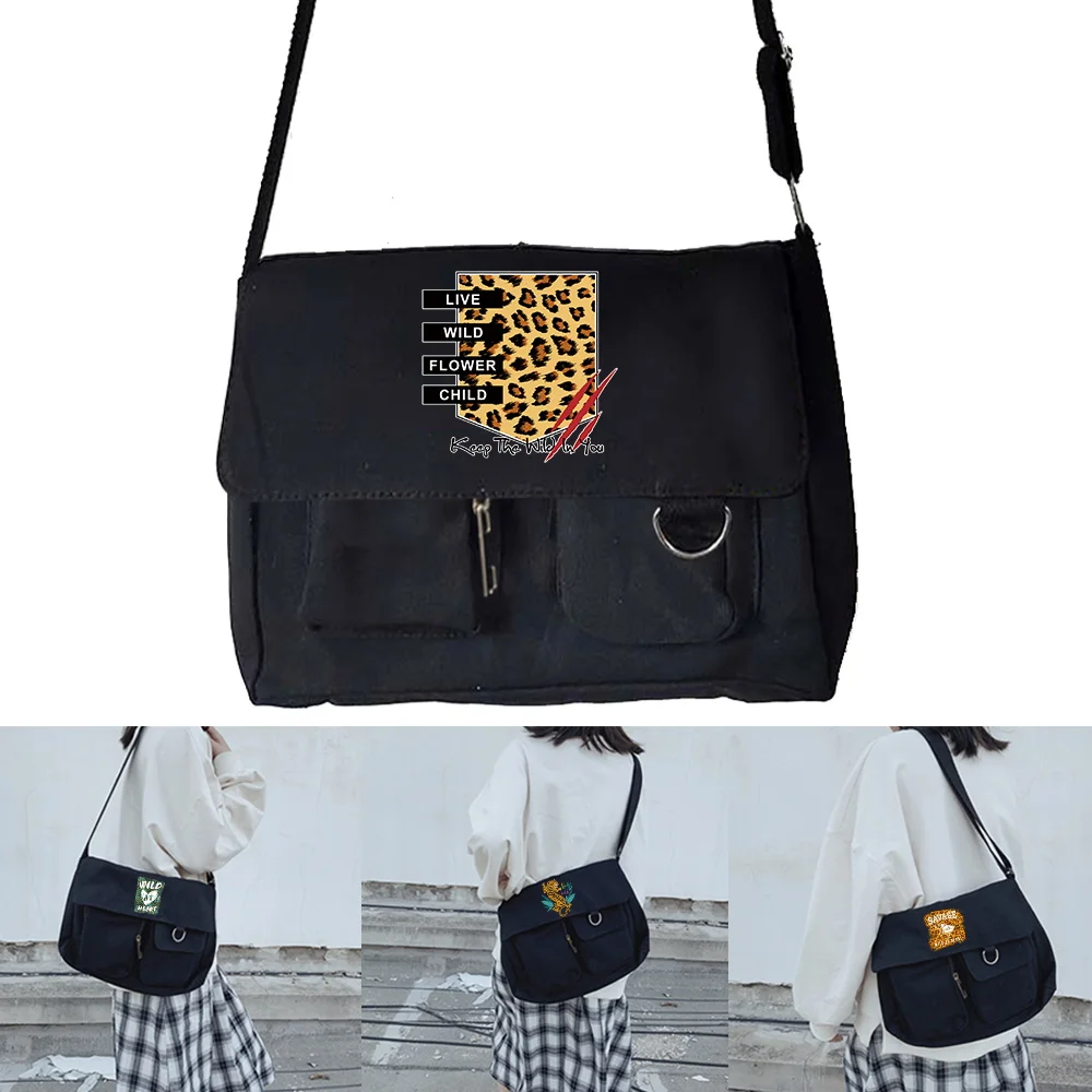 

Crossbody Bags Japanese All-match Harajuku Postman Case Canvas Shoulder Bag Wild Print Satchels Women Casual Shopping Organizer