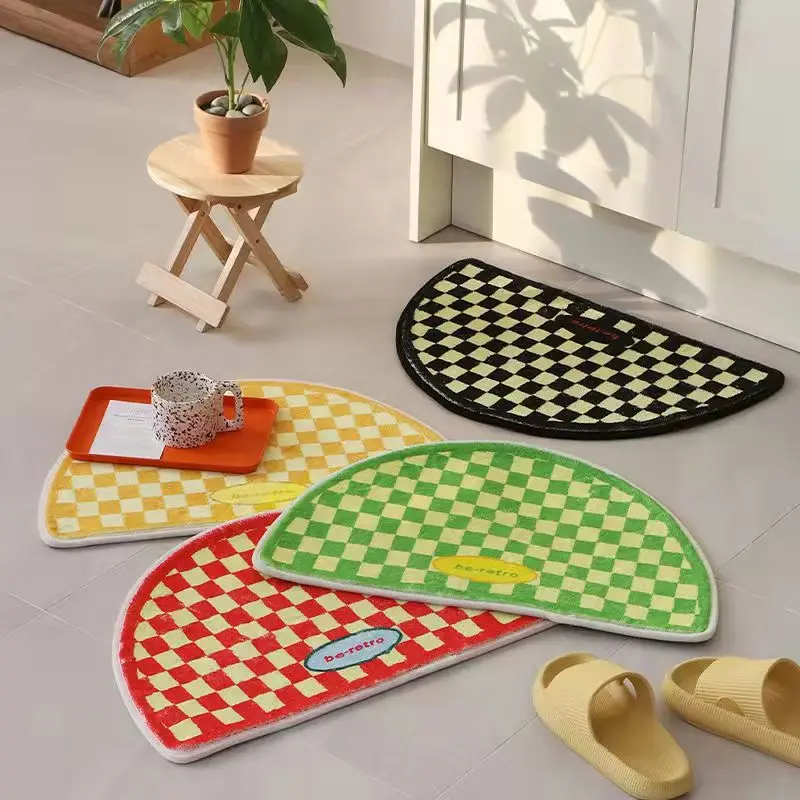 

Простой полукруглый шахматный ковер в стиле ретро, Придверный коврик, модный ковер для гостиной, спальни, крыльца, декоративный ковер для до...