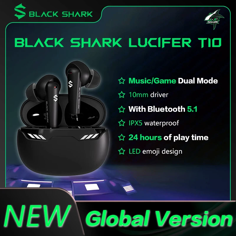 

Black Shark Lucifer T10 Wireless Earbuds Black Shark T10 True Wireless Earbuds 45ms Ultra Low Latency 10mm Driver 24H Playtime
