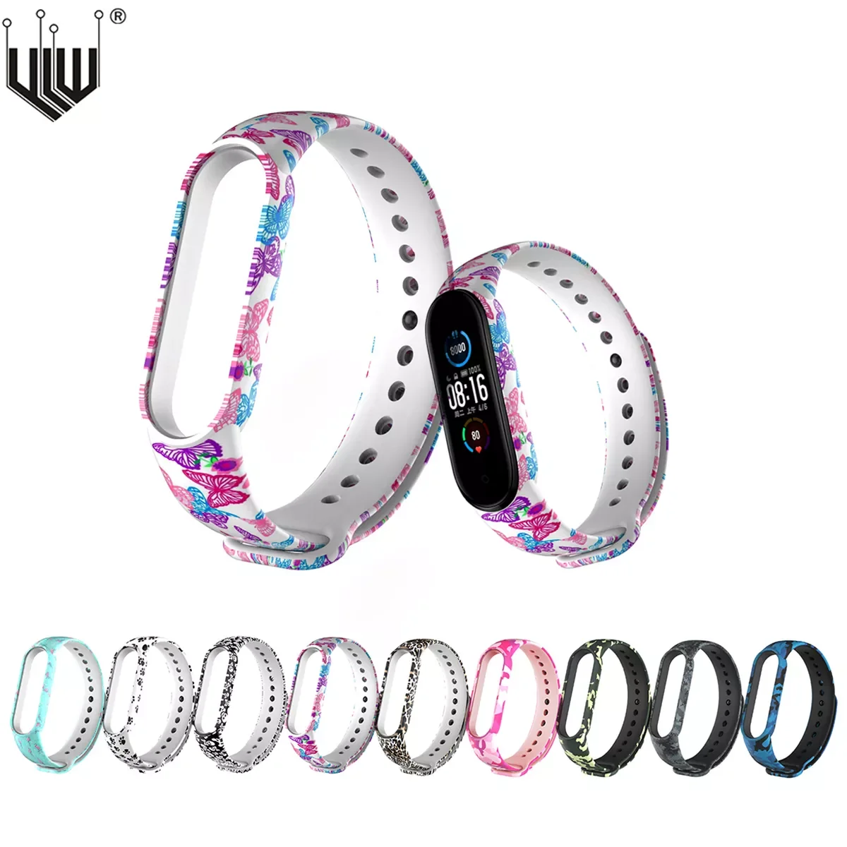 

Print Pattern Bracelets Mi Band5 Mi Band 6 Strap Sports Wristband Adjustable Bracelets For Sport Silicone TPU straps