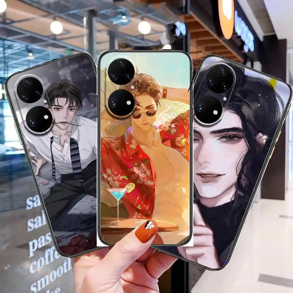 

Anime-male god temperament Phone Case For Huawei p50 P40 p30 P20 10 9 8 Lite E Pro Plus Black Etui Coque Painting Hoesjes comic