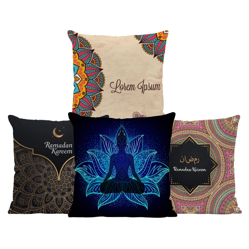 

Подушка с принтом на заказ Eid Blue Mandala 45x45 см, бархатная сублимационная декоративная домашняя искусственная кожа для гостиной, спальни, девочк...