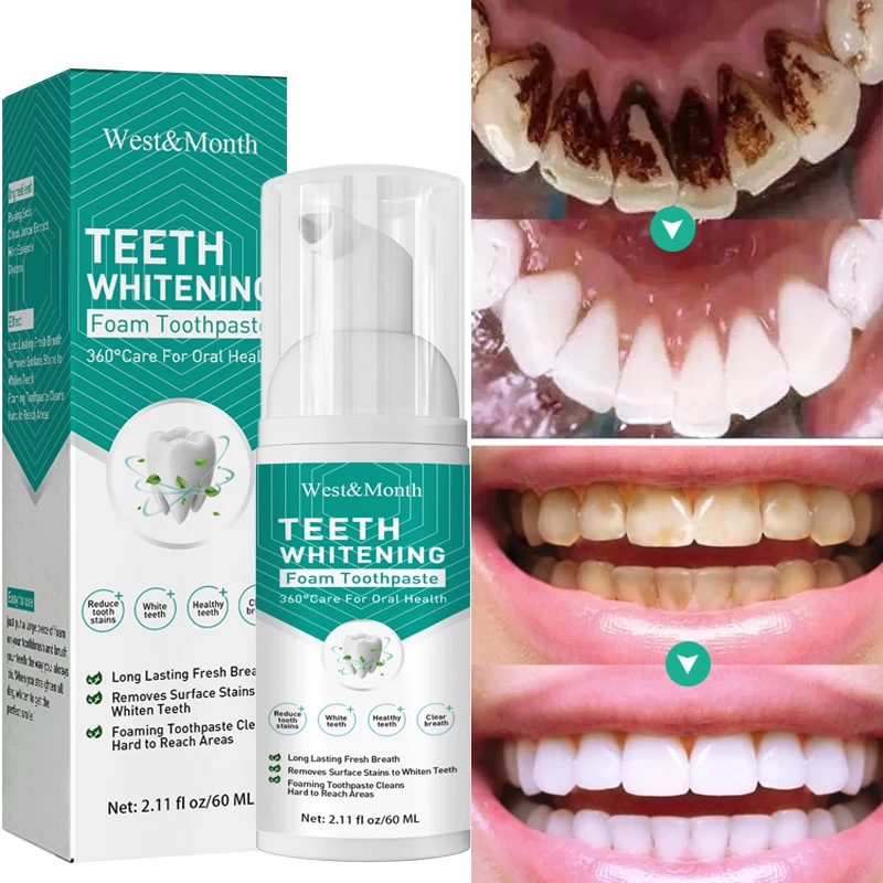 

60ML Teeth Whitening Mousse Toothpaste Whiten Deep Cleaning Dentifrice Remove Plaque Stains Tooth Bleaching Oral Hygiene Product