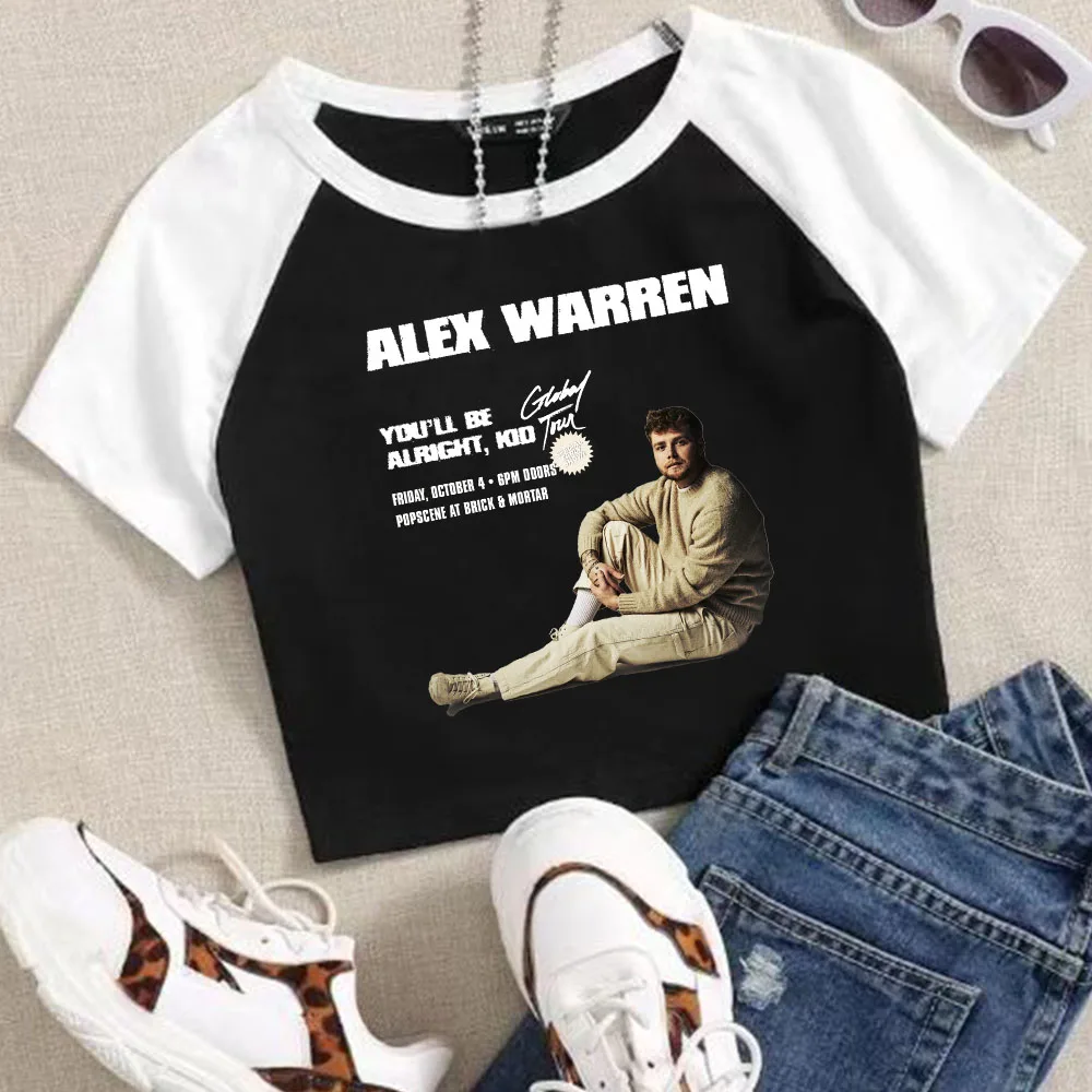 Укороченные топы Alex Warren Tour футболка для женщин и девочек модные с круглым вырезом
