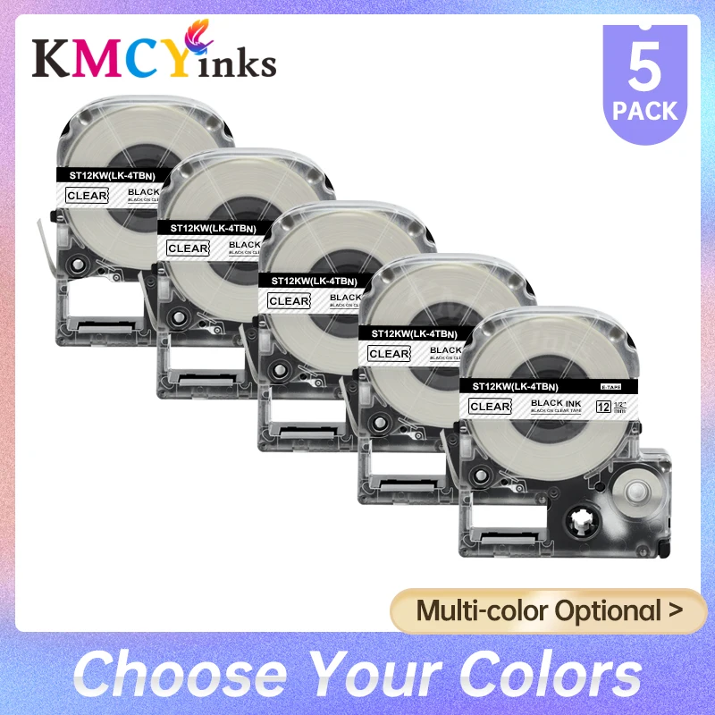 

KMCYinks 5Pcs 6/9/12/18/24mm SS12KW Label Compatible LK-4WBN SS18KW ST12KW LK-4TBN SC12YW Tape for Epson LW-300 LW-400 LW-600