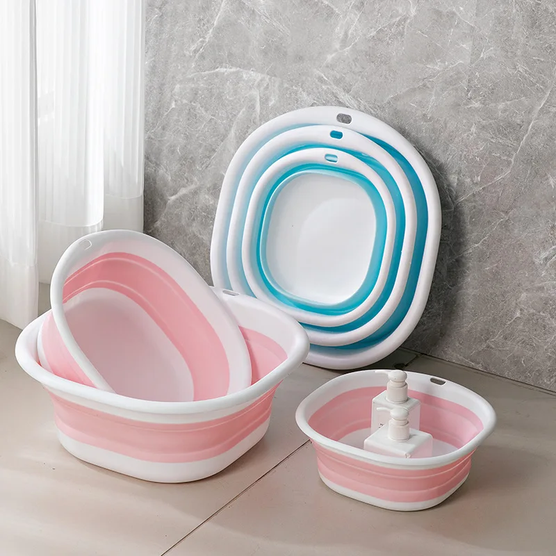 

Folding Plastic Bucket Home Bathroom Large Laundry Basket Clothes Storage Buckets Camping Outdoor Travel Portable Basin