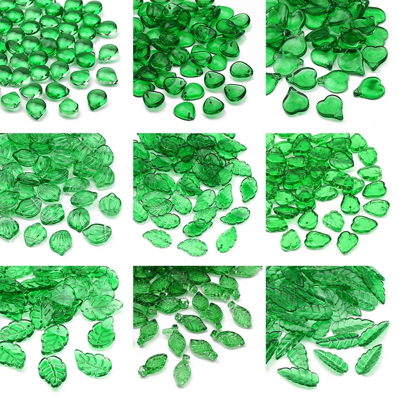 

Green Transparent Czech Glass Beads Green Leaf Shape Crystal Charm Beads For DIY Necklace Bracelet Jewelry Making Accessories