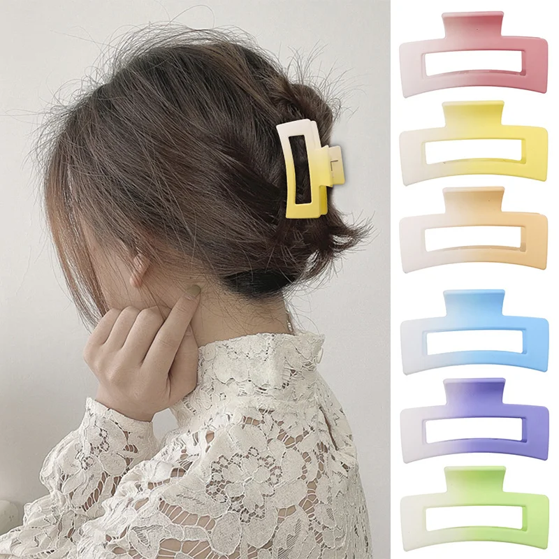 

Simple Square Geometric Frosted Hair Claws Clamps Acrylic Hairpins Women Hollow Out Ponytail Clips Makeup Styling Tools Headwear