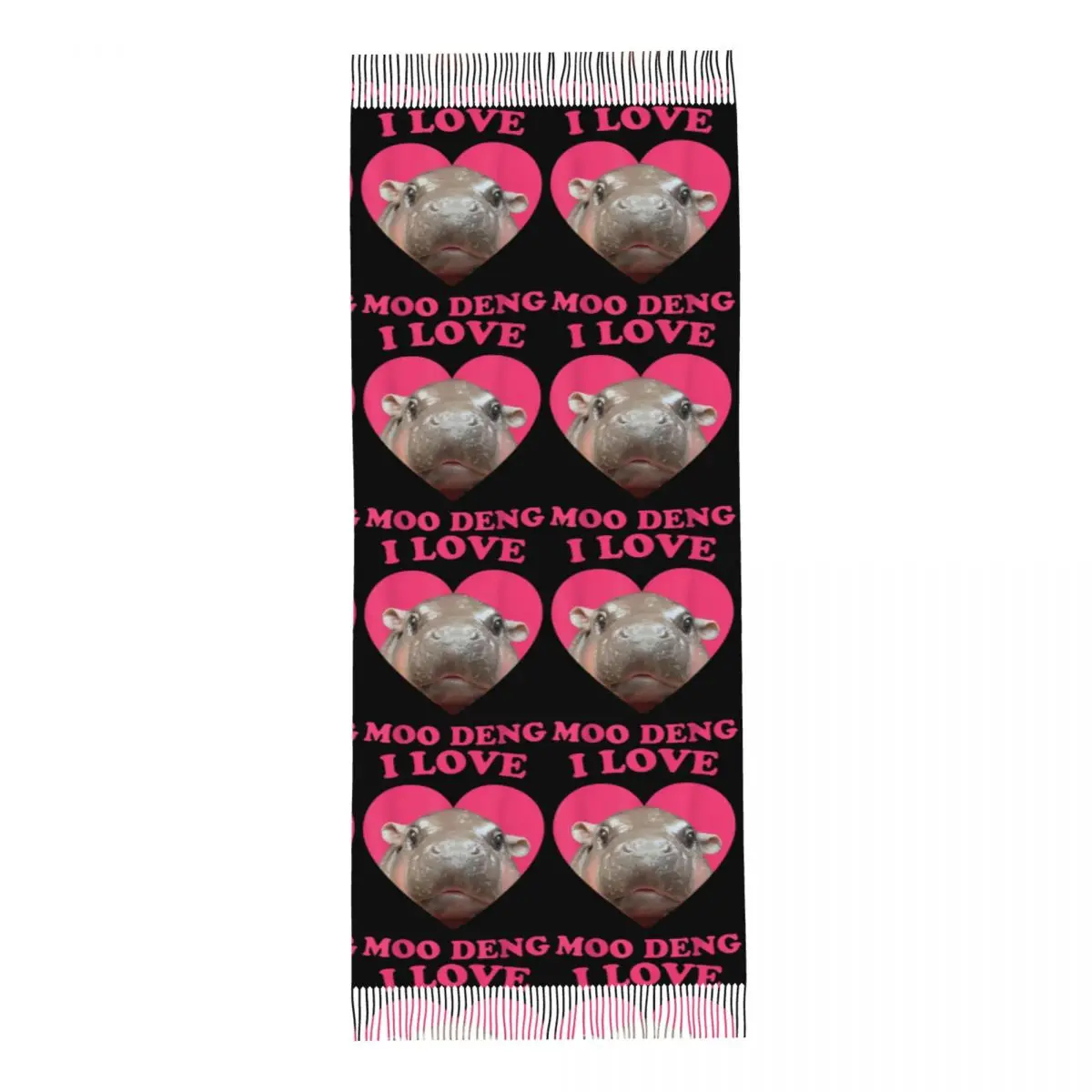 Женский шарф с кисточкой I Love Moo Deng знаменитый ребенок Pigmy Hippo Длинная зимняя