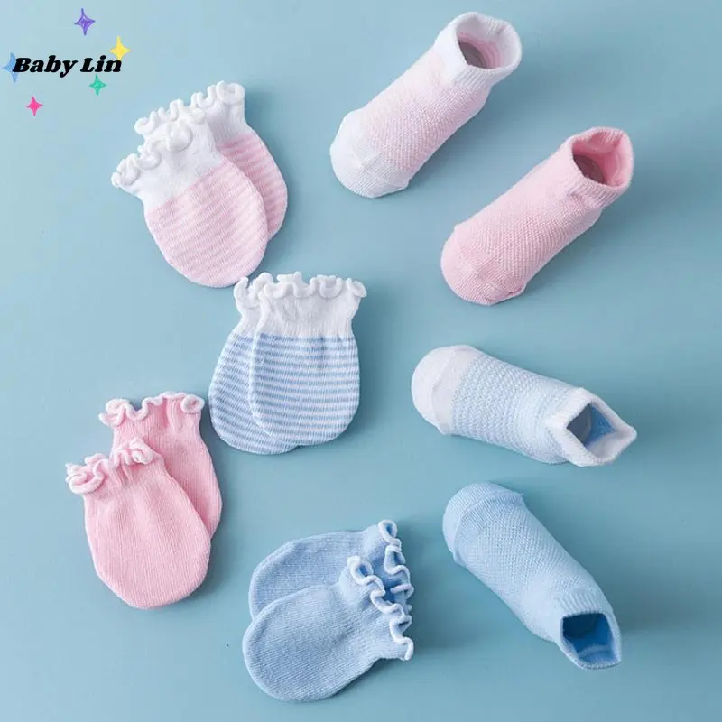 

New 4 Pairs Children Kids Baby Newborn Socks Gloves Anti-scratch Breathable Elasticity Protection Face Mittens Shower Gift 2023