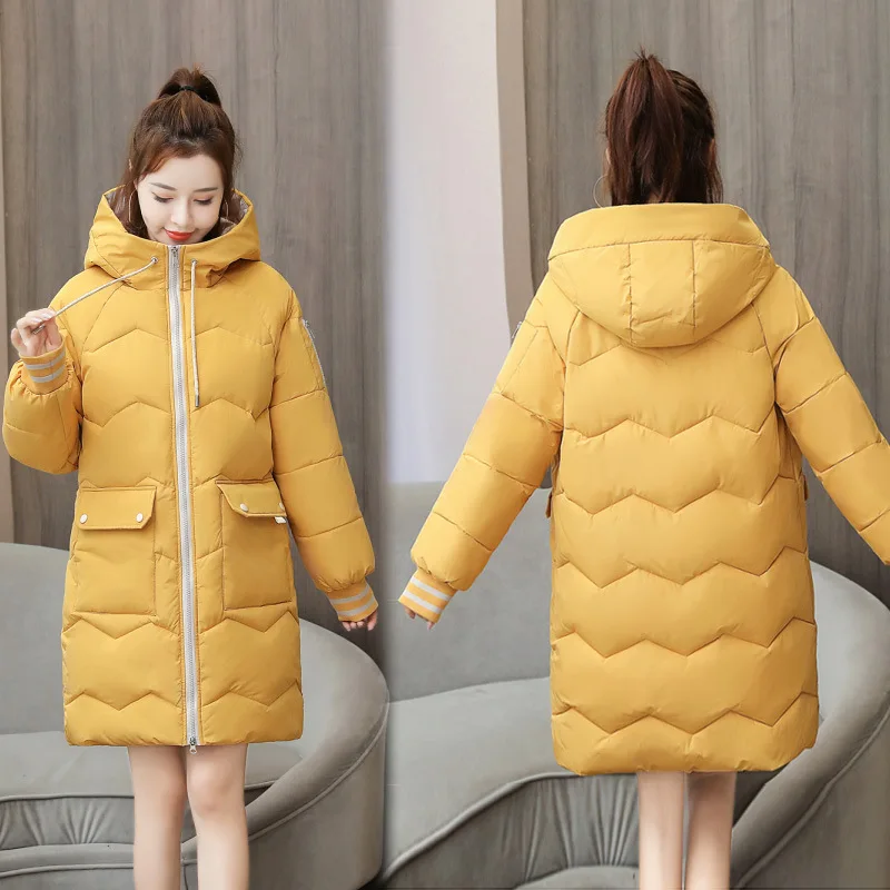 3XL Winter Hooded Cotton Padded Coat Women Korean Fashion Mid-length Loose Warm Thicken Parkas Fluffy Snow Wear Overcoat