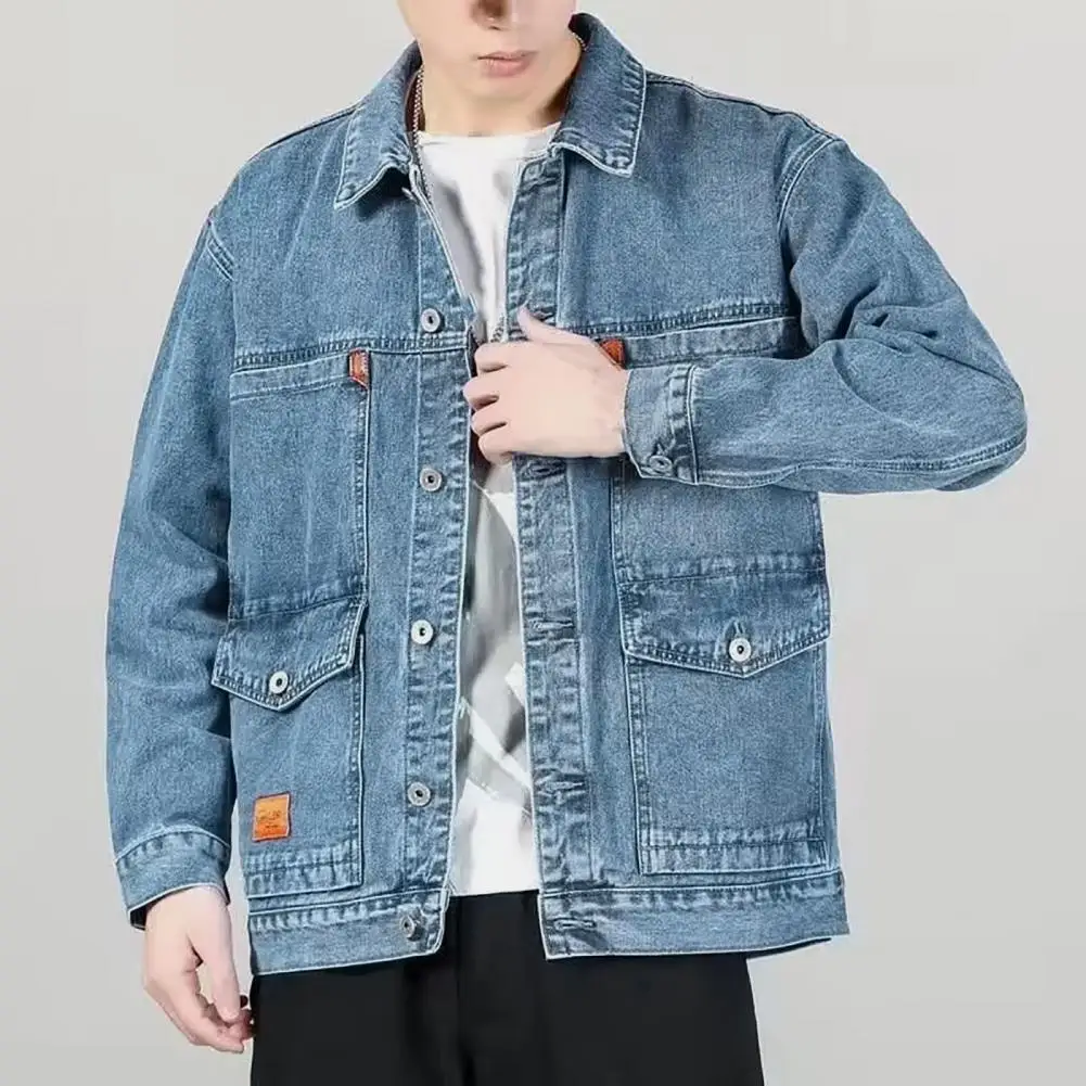 

New Denim Jacket Men Vintage Jean Coats Streetwear Fashion Jean Jacket Men Turn Down Collar Denim Outerwear Cotton Bomber Jacket