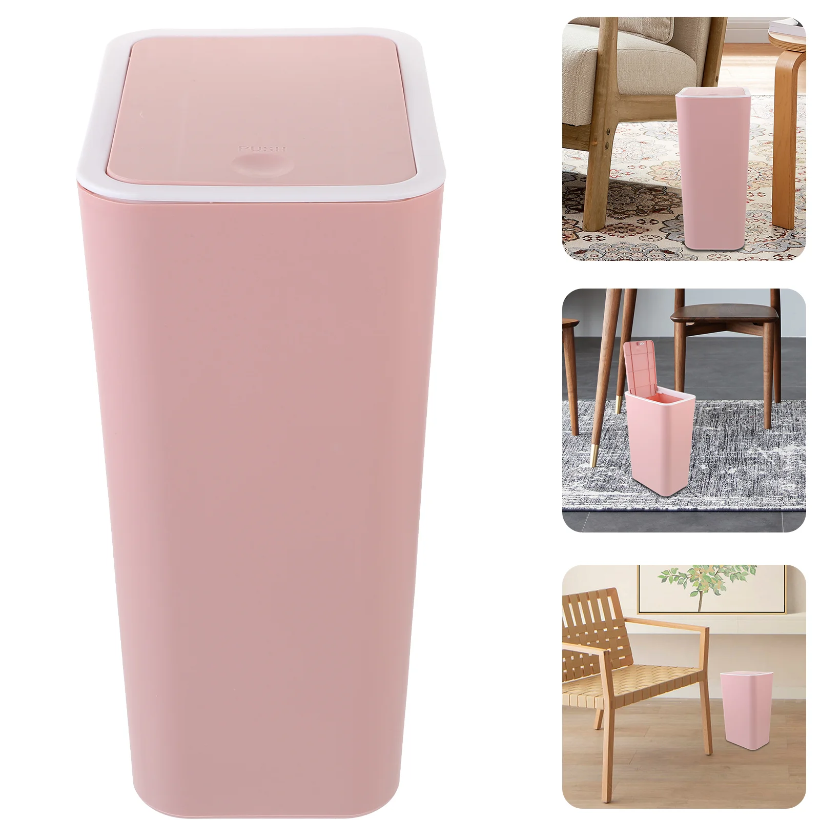 

Small Trash Can Plastic Office Container Lid Bathroom Garbage Pp Household Waste Bin