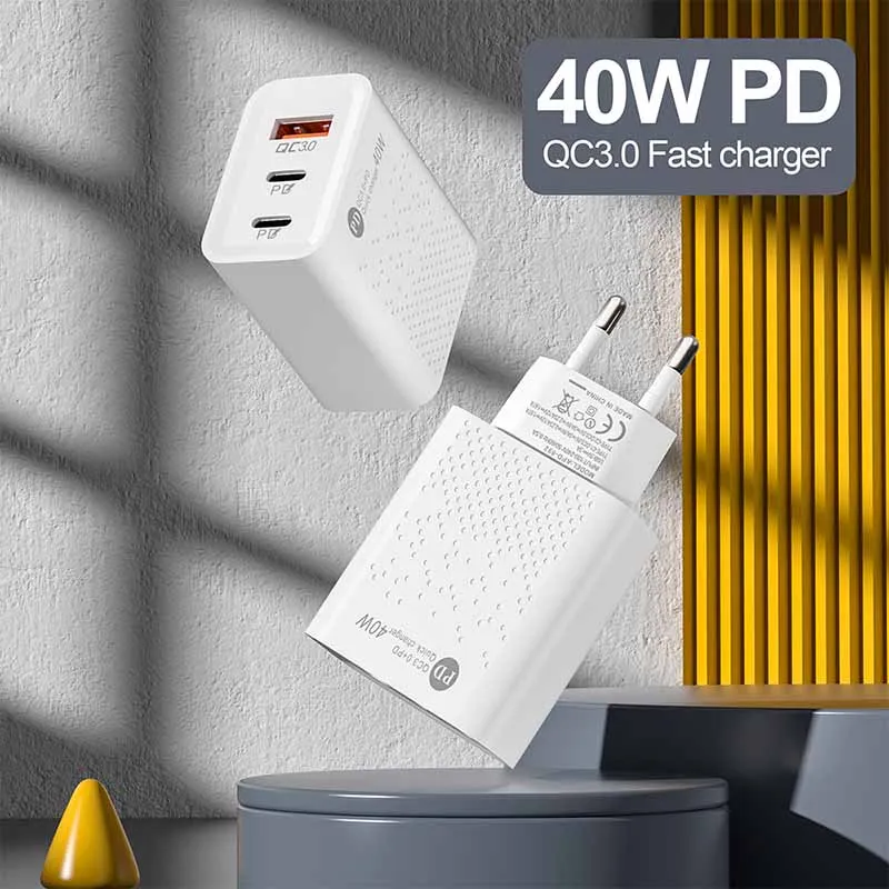 Сетевое зарядное устройство PD 40 Вт USB C 3 порта быстрая зарядка 0 адаптер питания