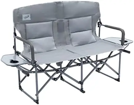 

Portable Folding Director\u2019s Loveseat Chair with Padded Backrest, Side Table | Outdoor Sports, Beach, Lawn, Hunting, Tailgat