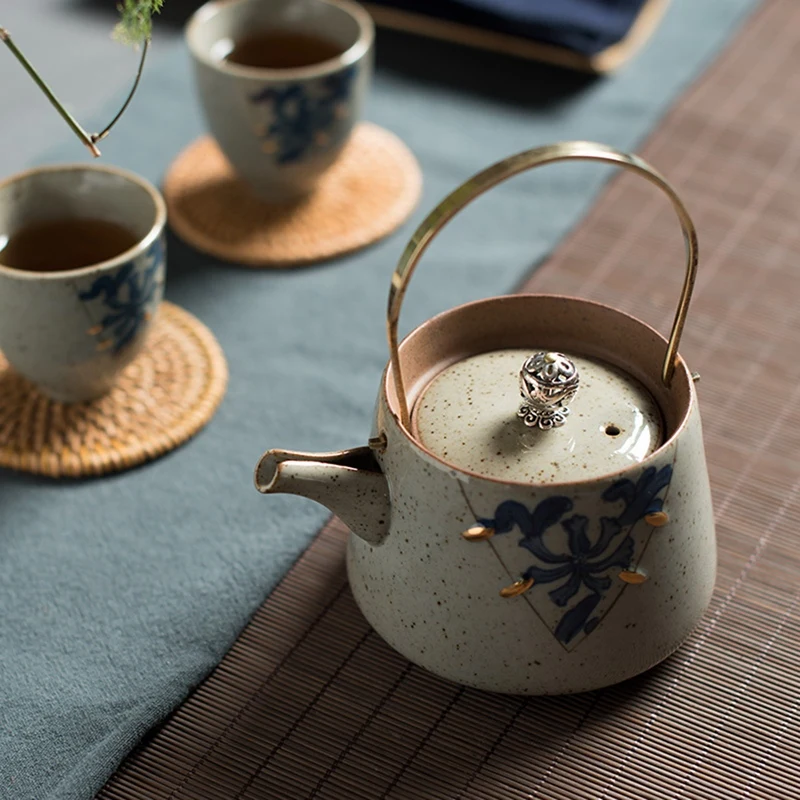 

Retro Ceramic Teapot with Handle Pottery Japanese Style Kung Fu Kettle Creative Teaware for Home for Office