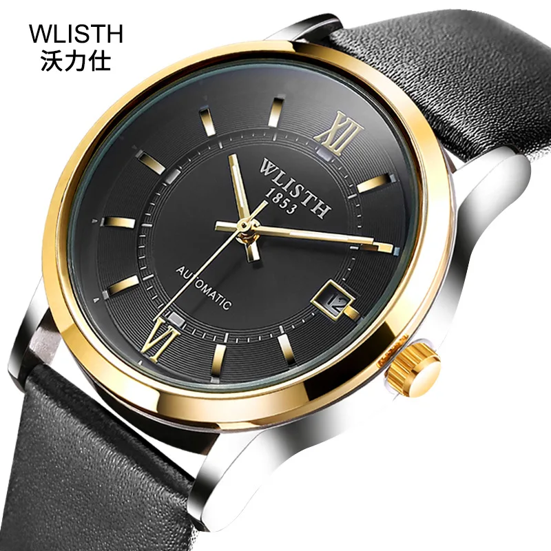 Golden Mens Watches Luxury Casual WLISTH Design Leather Men Watch Top Brand Luxury Mechanical Automatic Watch Relogio Masculino