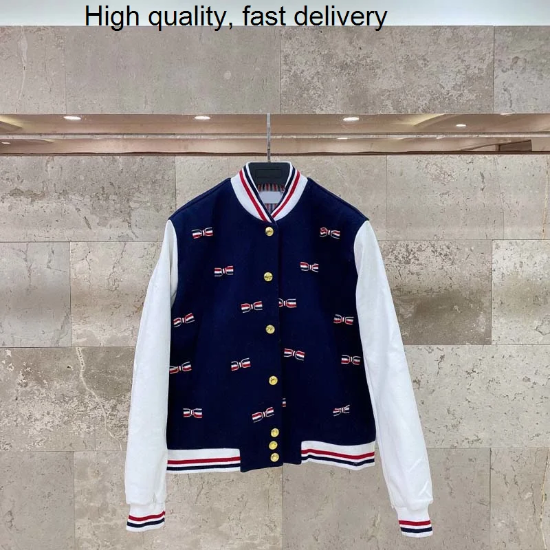 

THOM New TB Jacket Women Men Varsity Baseball Jacket With Knot Printed Design Casual Windbreaker Lightweight Jacket Sweatshirt