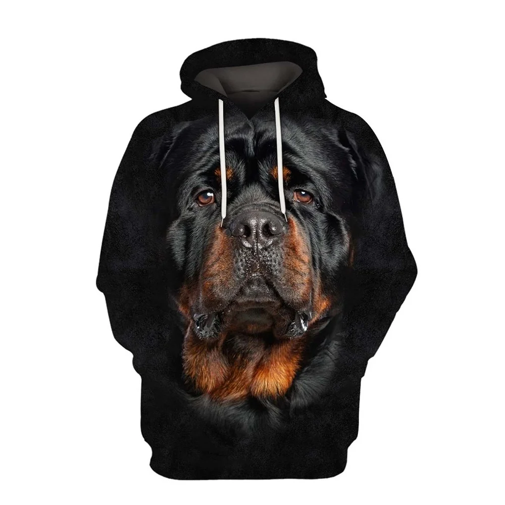 New Arrival 3D Print Animal Stereo Design Dog Rottweiler Graphic Hoodies Personalized Tracksuit  Long Sleeve Black Sweatshirts