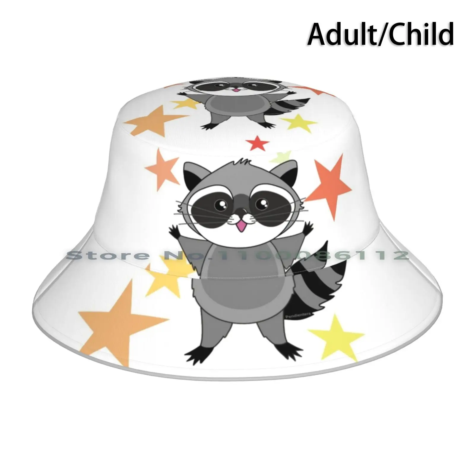 

Kawaii Raccoon Bucket Hat Sun Cap Pendientera Kawaii Raccoon Mapache Cute Stars Animals Hug Lovely Foldable Outdoor Fisherman