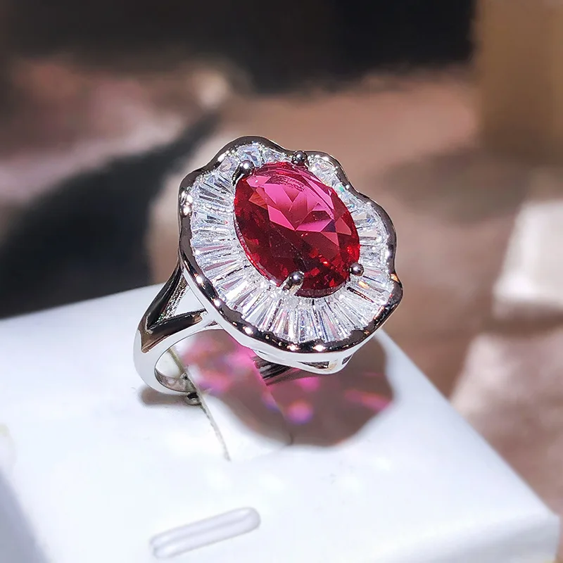 

100% S925 Sterling Silver Red Ruby Ring for Women Fine Anillos De Wedding Bands Origin Ruby Gemstone Ring Anel Box Females